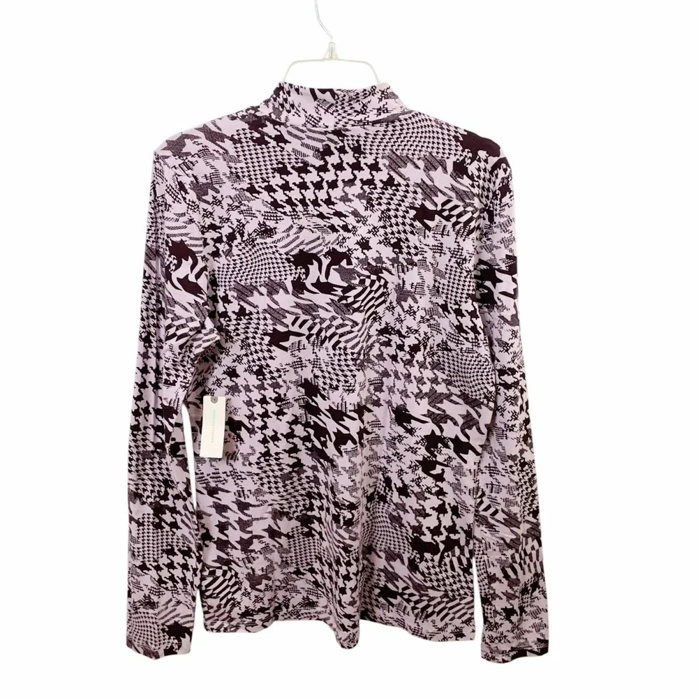 NWT Maeve Anthropologie PP Motif Lavender Mock Neck Top Houndstooth Size XL - Picture 2 of 13